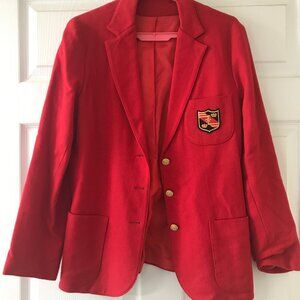 VINTAGE**Century Boston Sz12 RedWool Blend Blazer w/Crest Patch PrepSchool Style